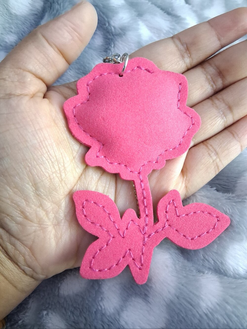 Pink Rose Silver Keychain Bag Charm - Picture 2 of 4